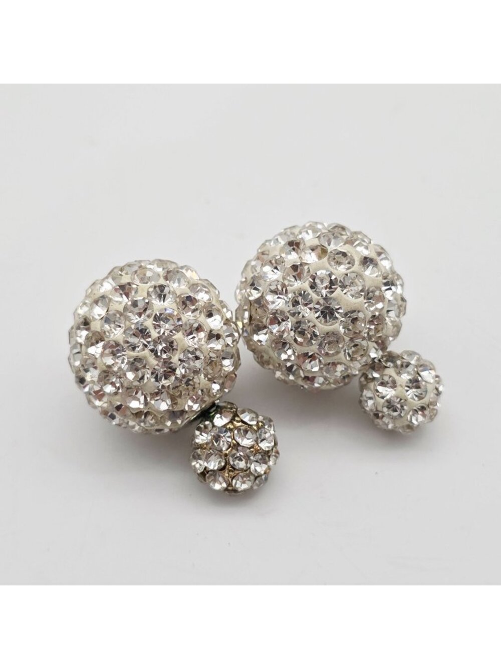 Double Rhinestone Crystal Silver Stud Earrings Silver 1/2"